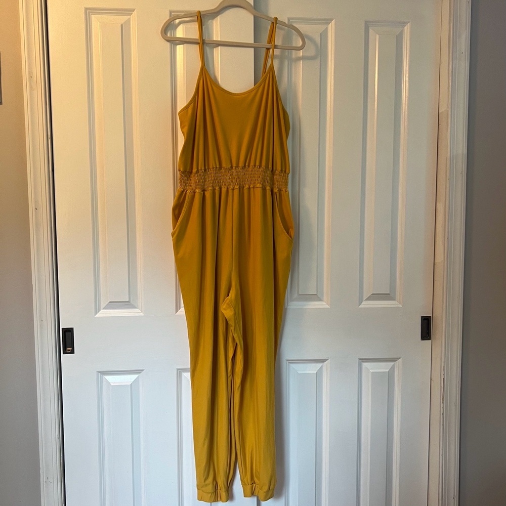 Jolie & Joy Smocked‎ Waist Mustard Yellow Stretch Jumpsuit Romper Size 1X